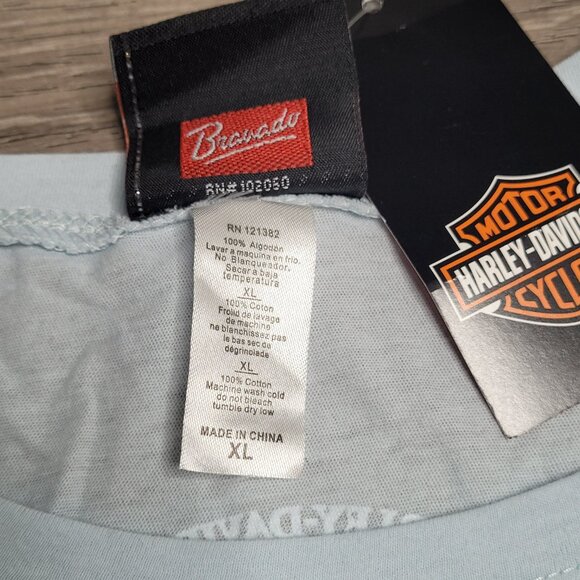 Harley-Davidson Light Blue Graphic Tee with Blue Rhinestones – Size XL (NWT) - Picture 6 of 7